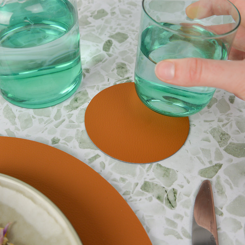 Annabel Trends Coaster Set Round Recycled Leather Terracotta
