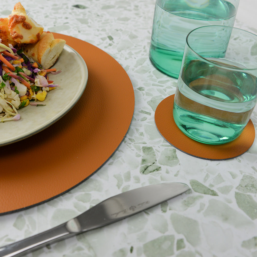 Annabel Trends Placemat Round Recycled Leather Tan
