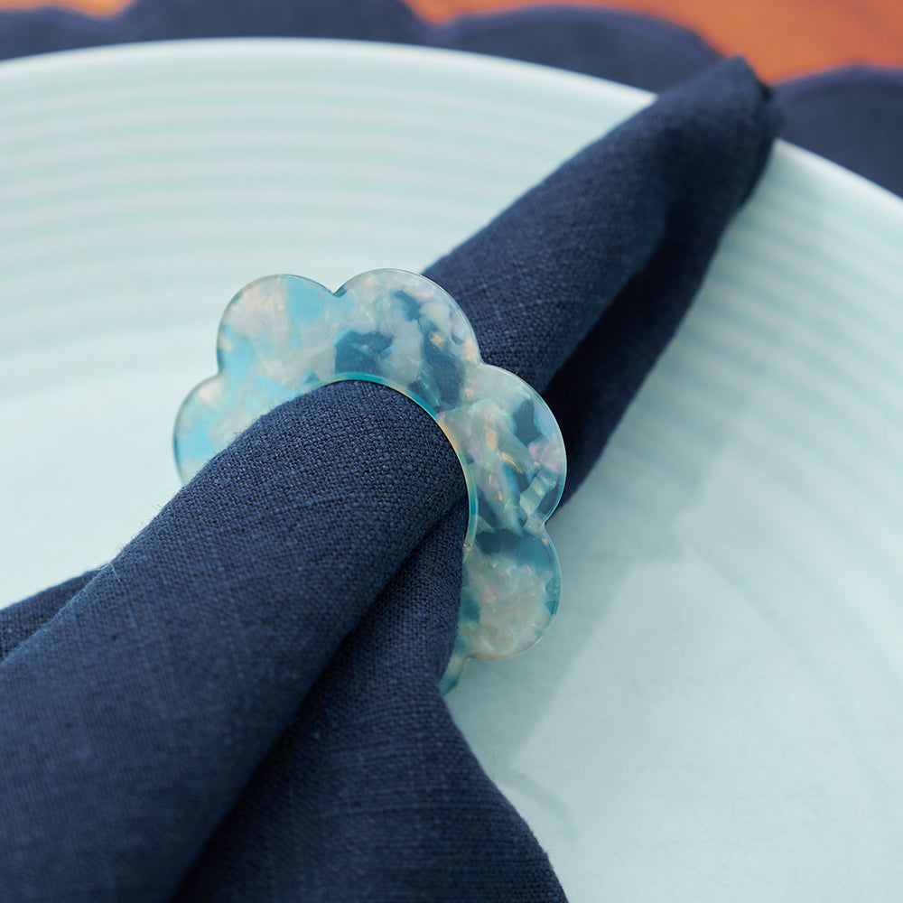 Annabel Trends Napkin Rings Scallop Edge Set of 4 Blue Cloud