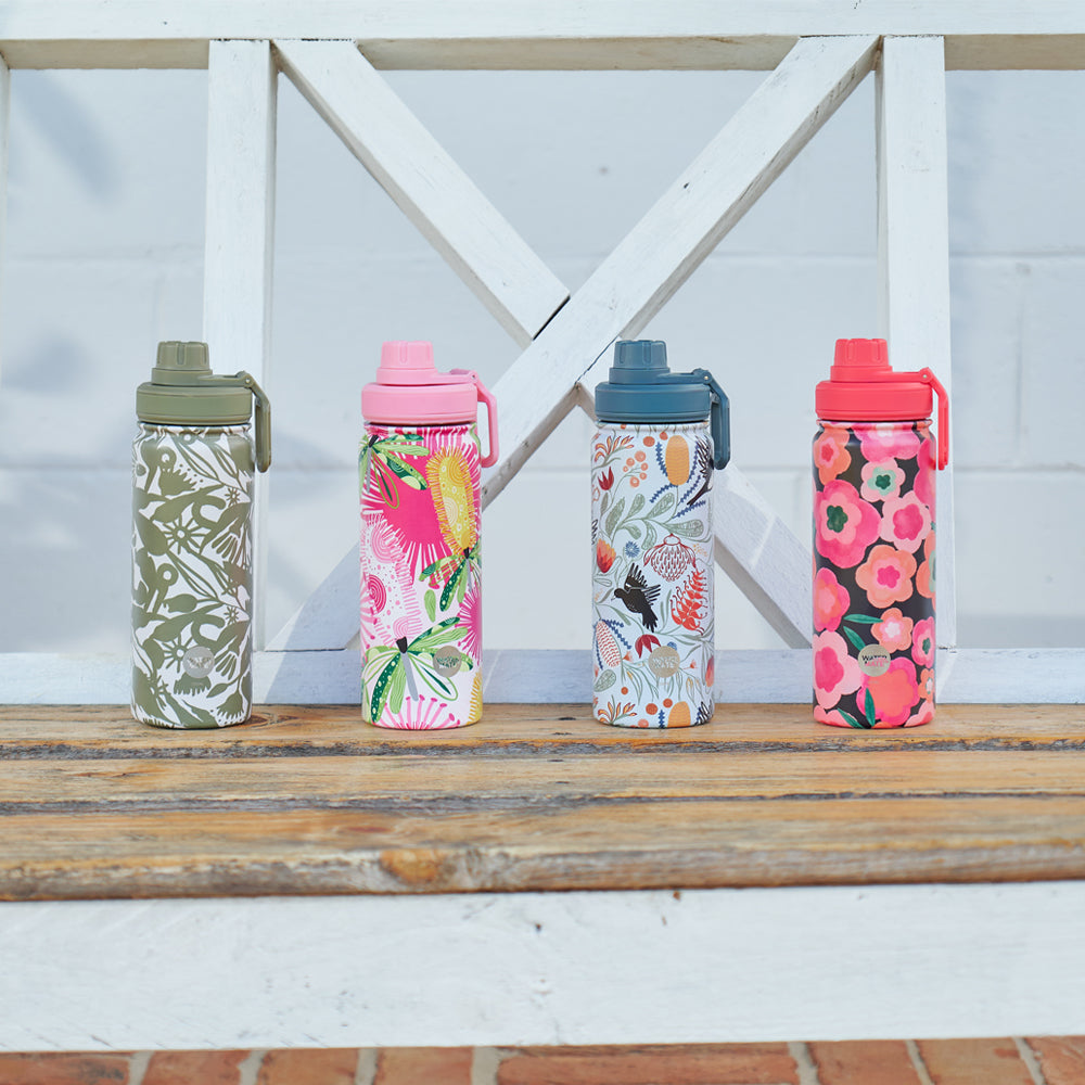 Annabel Trends Stainless Steel Watermate Drink Bottle 950ml Floral Puzzle Mustard