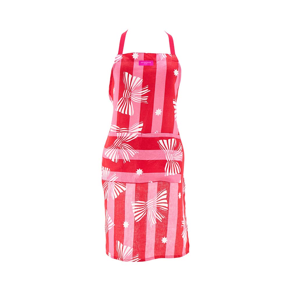 Annabel Trends Linen Cotton Apron Red Pink Bow