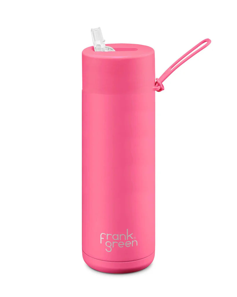 Frank Green 20oz Reusable Bottle (straw) - Neon Pink