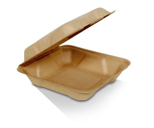 ecoware Unbleached Sugarcane Clamshell 8 inch (Carton of 200)