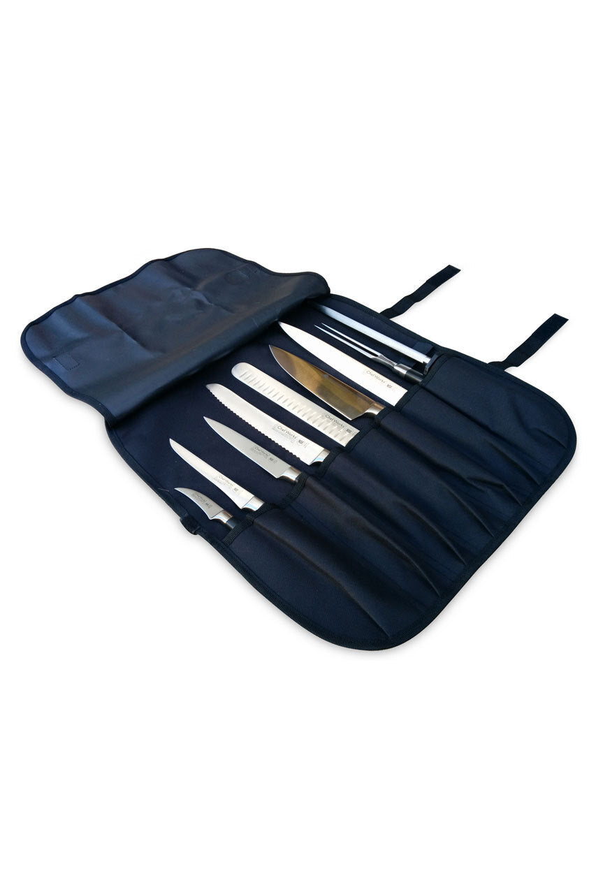 Chef Works 7 Pocket Black Knife Wrap Bag - Black