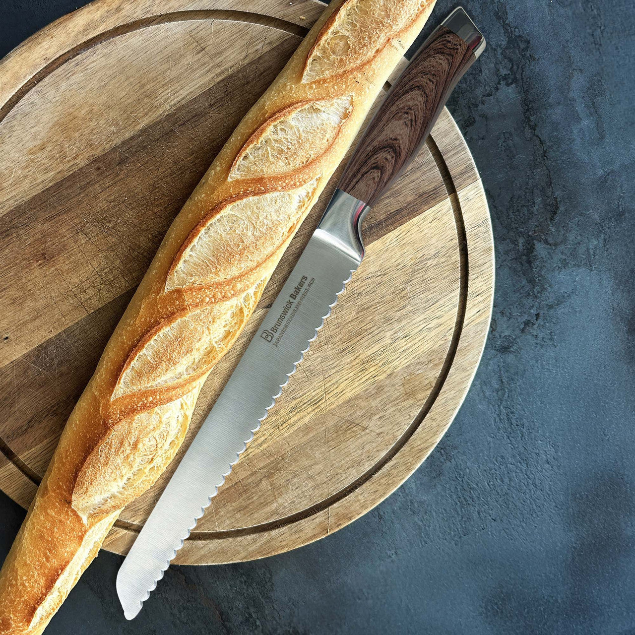 Brunswick Bakers Professional Bread Knife Dark Woodgrain Handle 23cm