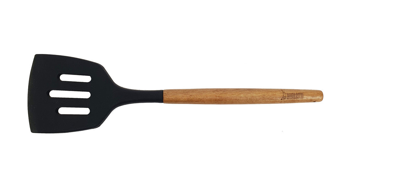 Bialetti St. Clare Black Silicone Slotted Lifter With  Acacia Handle