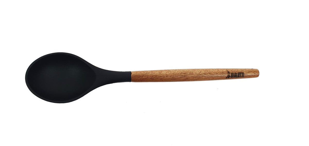 Bialetti St. Clare Black Silicone Solid Spoon With  Acacia Handle