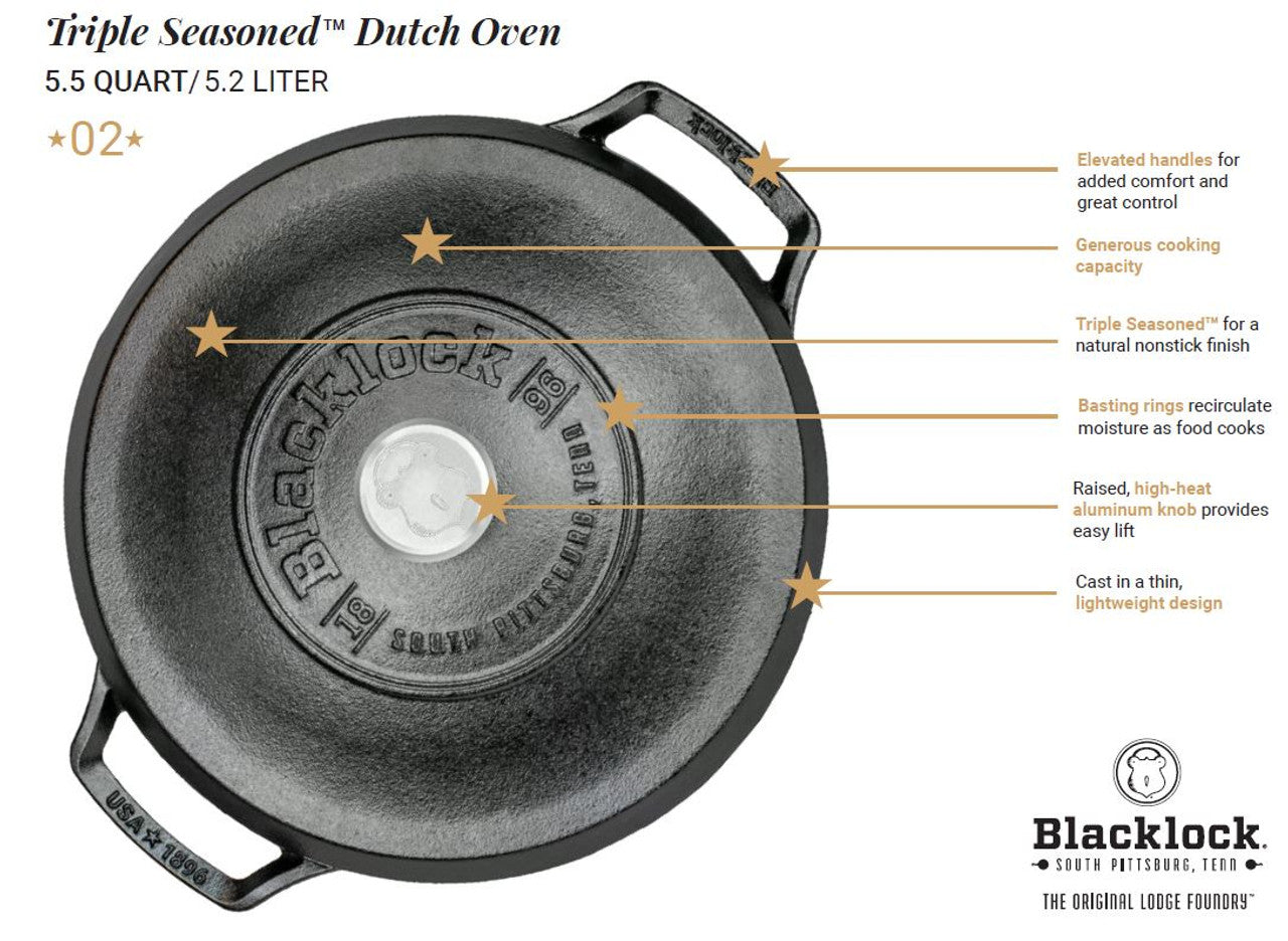 Blacklock Triple Seasoned Cast Iron 5.5 Quart Dutch Oven