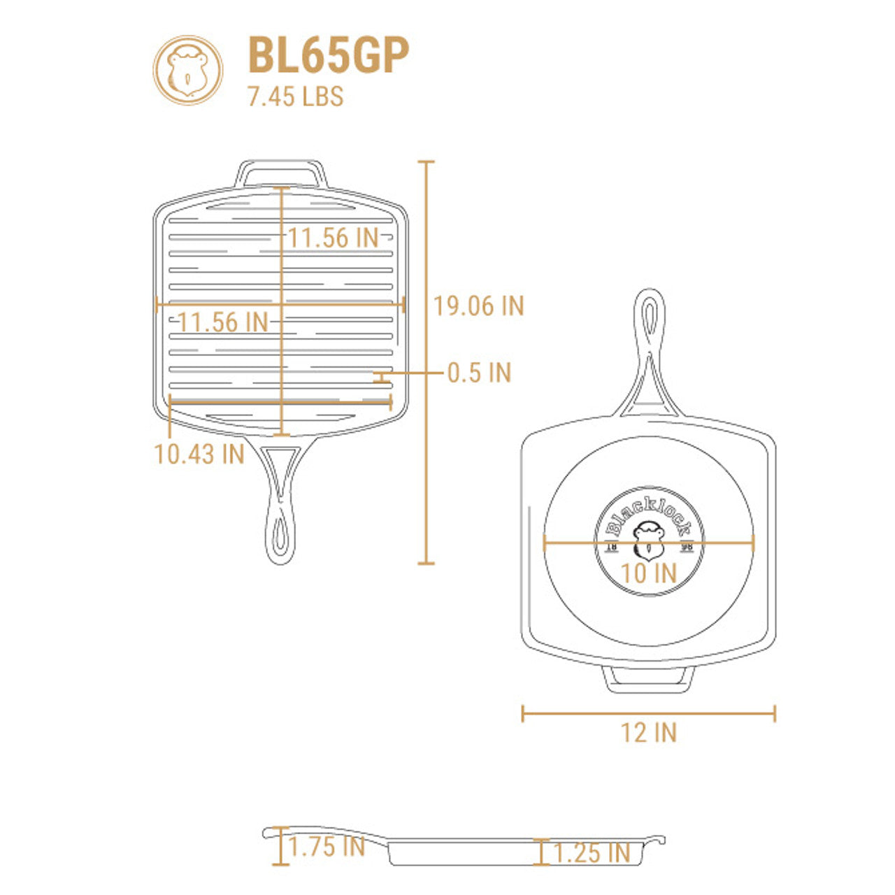 Blacklock Triple Seasoned Cast Iron 12 Inch Square Grill Pan