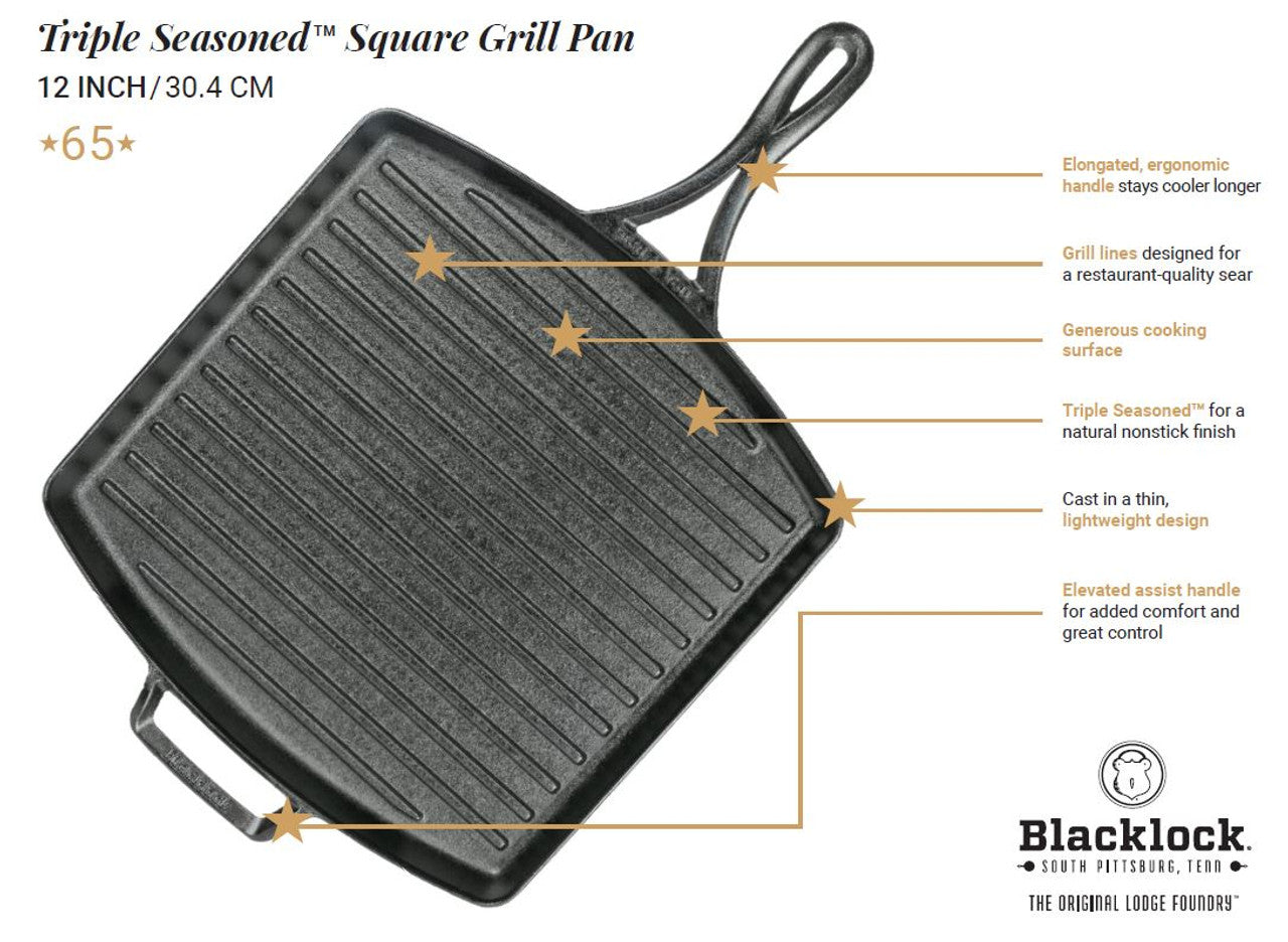 Blacklock Triple Seasoned Cast Iron 12 Inch Square Grill Pan