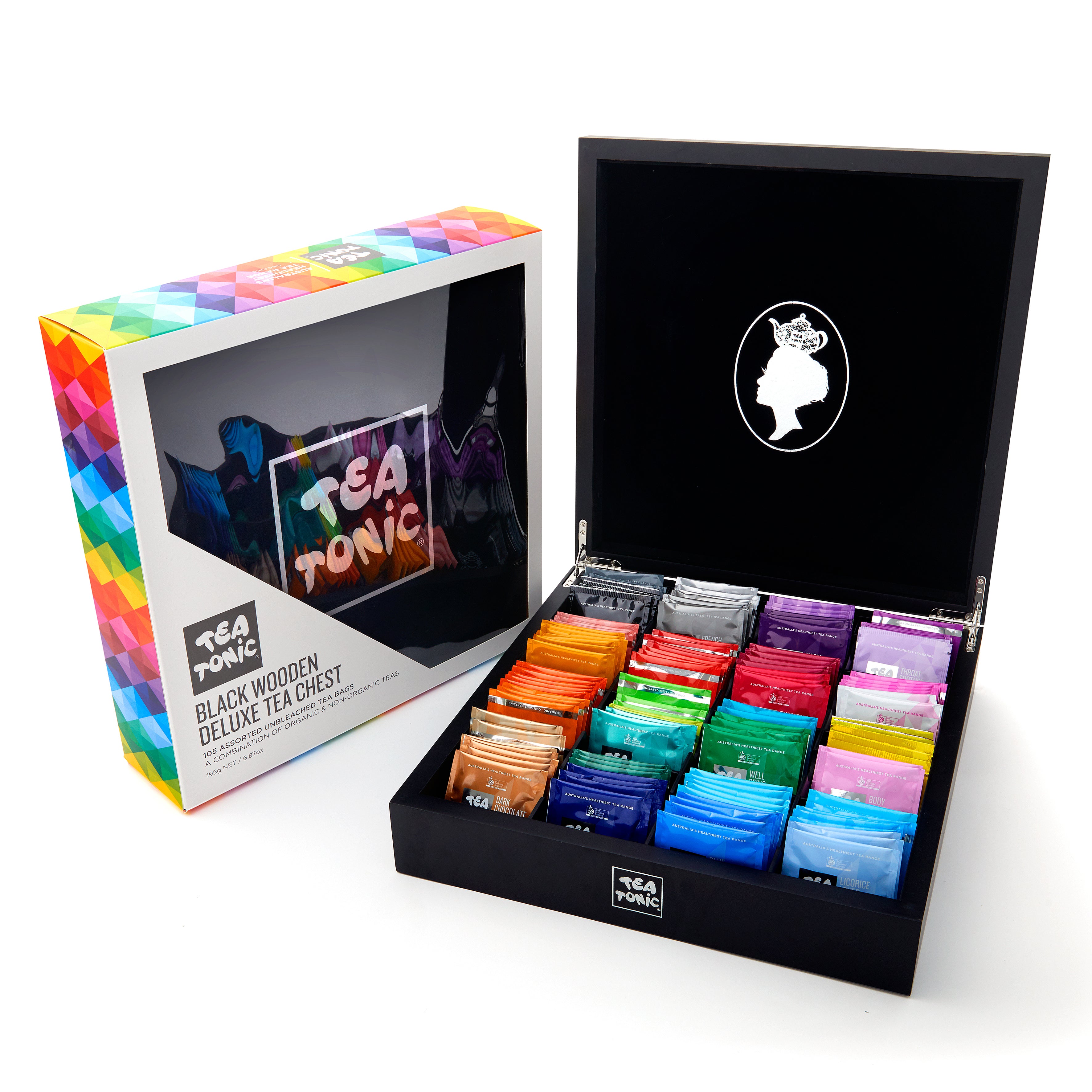 Tea Tonic Black Wooden Deluxe Tea Chest