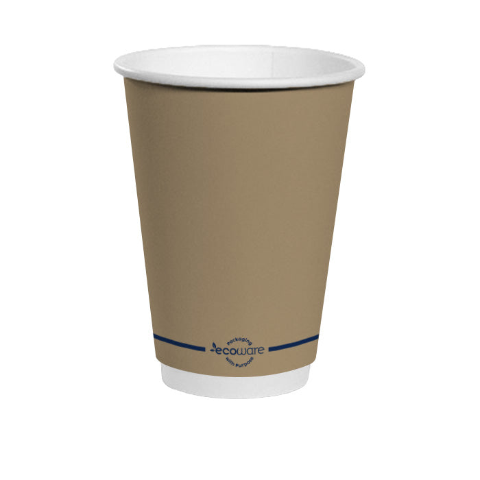 ecoware 12oz PLA Lined Double Wall Hot Cup Kraft Print (Carton of 500)