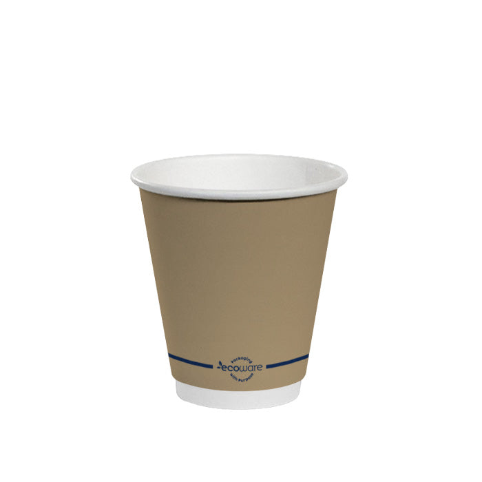 ecoware 8oz PLA Lined Double Wall Hot Cup Kraft Print 90mm (Carton of 500)