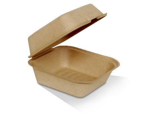 ecoware Unbleached Sugarcane Clamshell Hamburger 6 inch (Carton of 400)