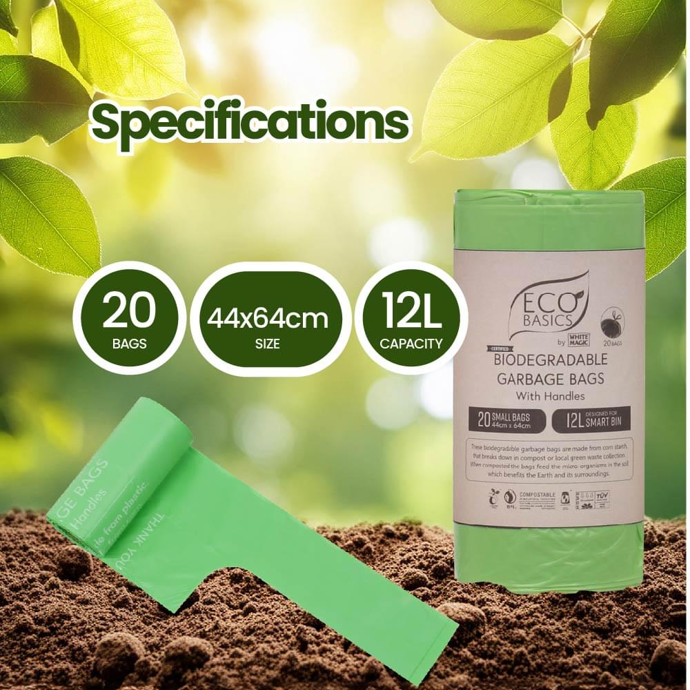 Eco Basics Biodegradable Garbage Bags, Small,12L, 20 Bags