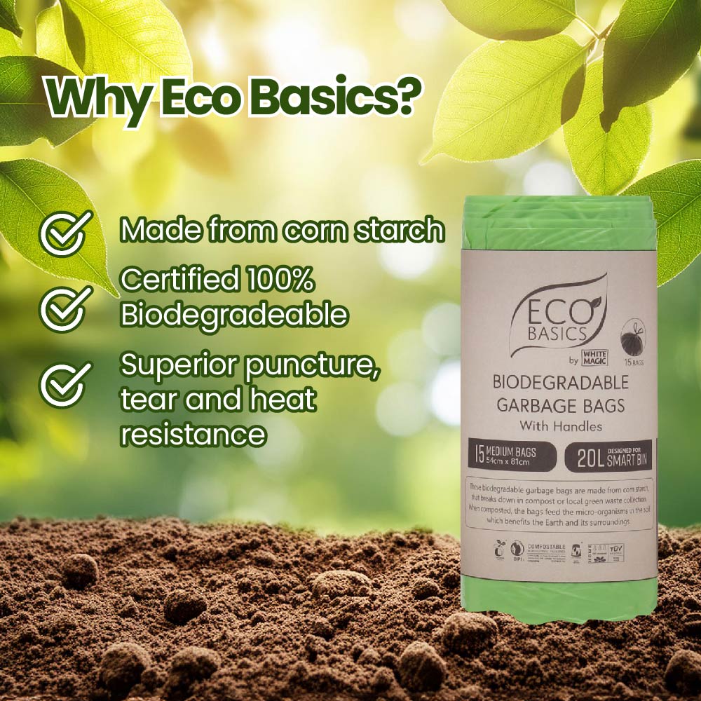 Eco Basics Biodegradable Garbage Bags, Medium, 20L, 15 Bags