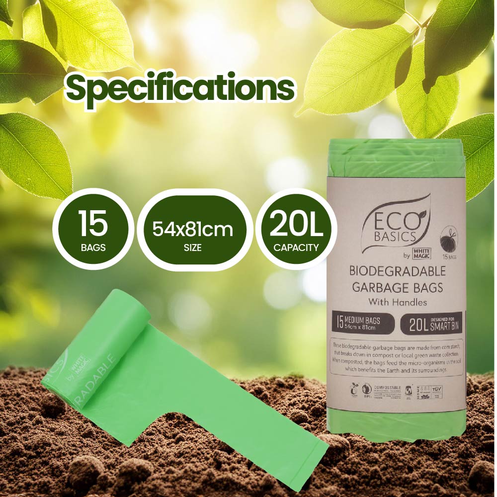 Eco Basics Biodegradable Garbage Bags, Medium, 20L, 15 Bags