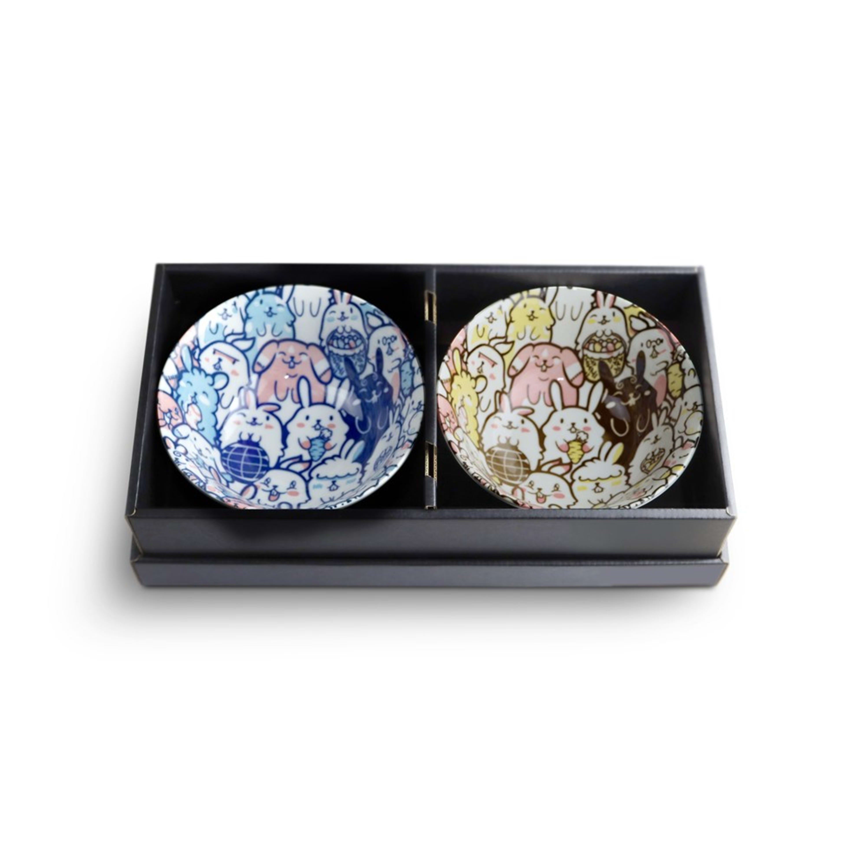 Omotenashi Bunny Parade 4 Piece Bowl & Chopstick Set 15x7cm