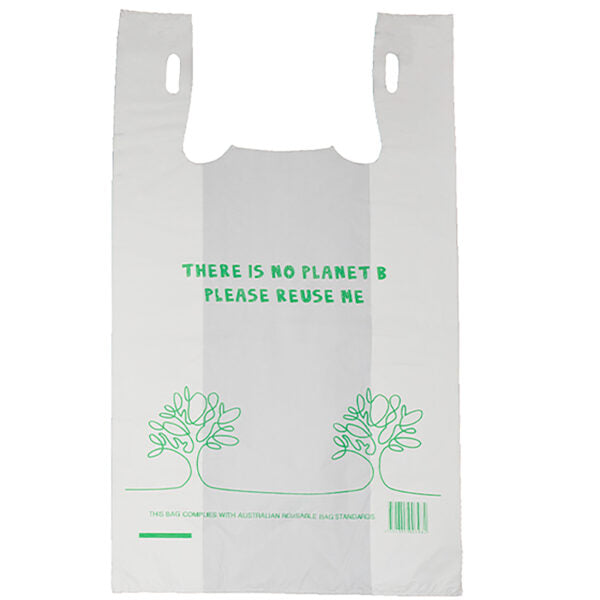 PowerPak Reusable Checkout Singlet Bag Large White Printed 37 Micron (80 Pack)
