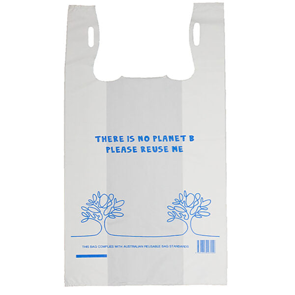 PowerPak Reusable Checkout Singlet Bag Medium White Printed 37 Micron (90 Pack)