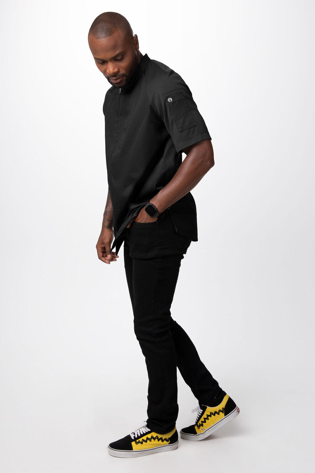 Chef Works Varkala Men's Chef Jacket- Natural - Black