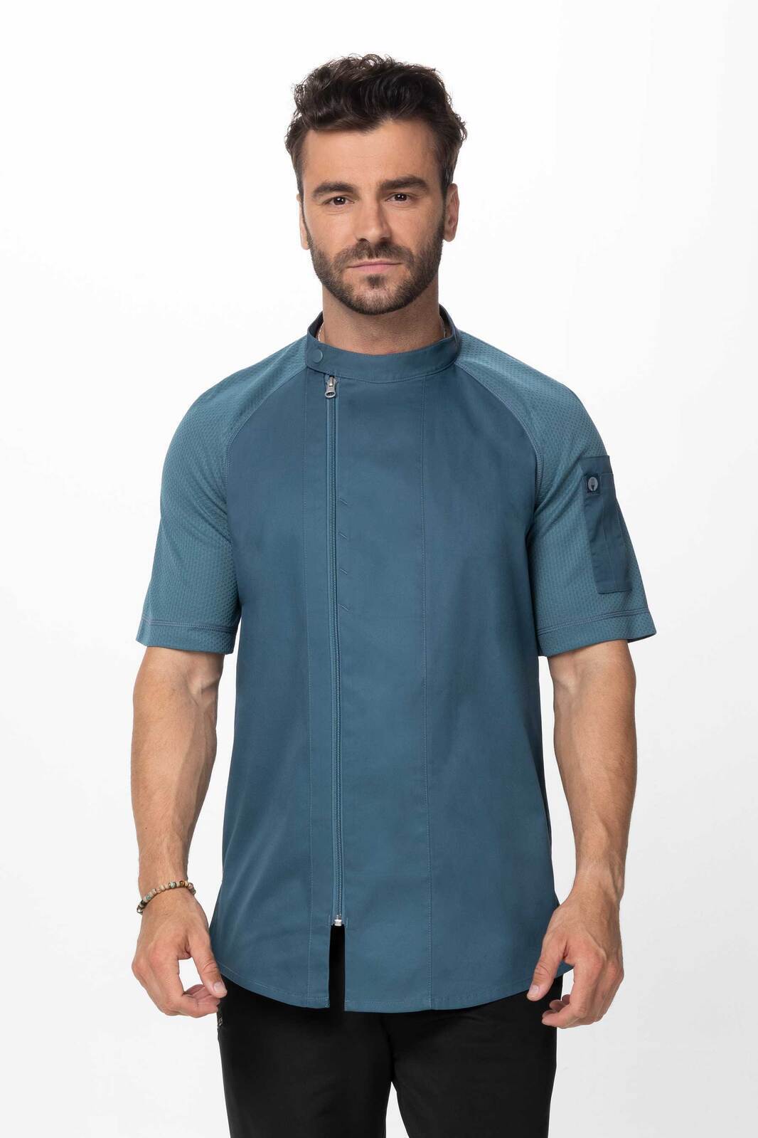 Chef Works Varkala Men's Chef Jacket- Natural - Teal