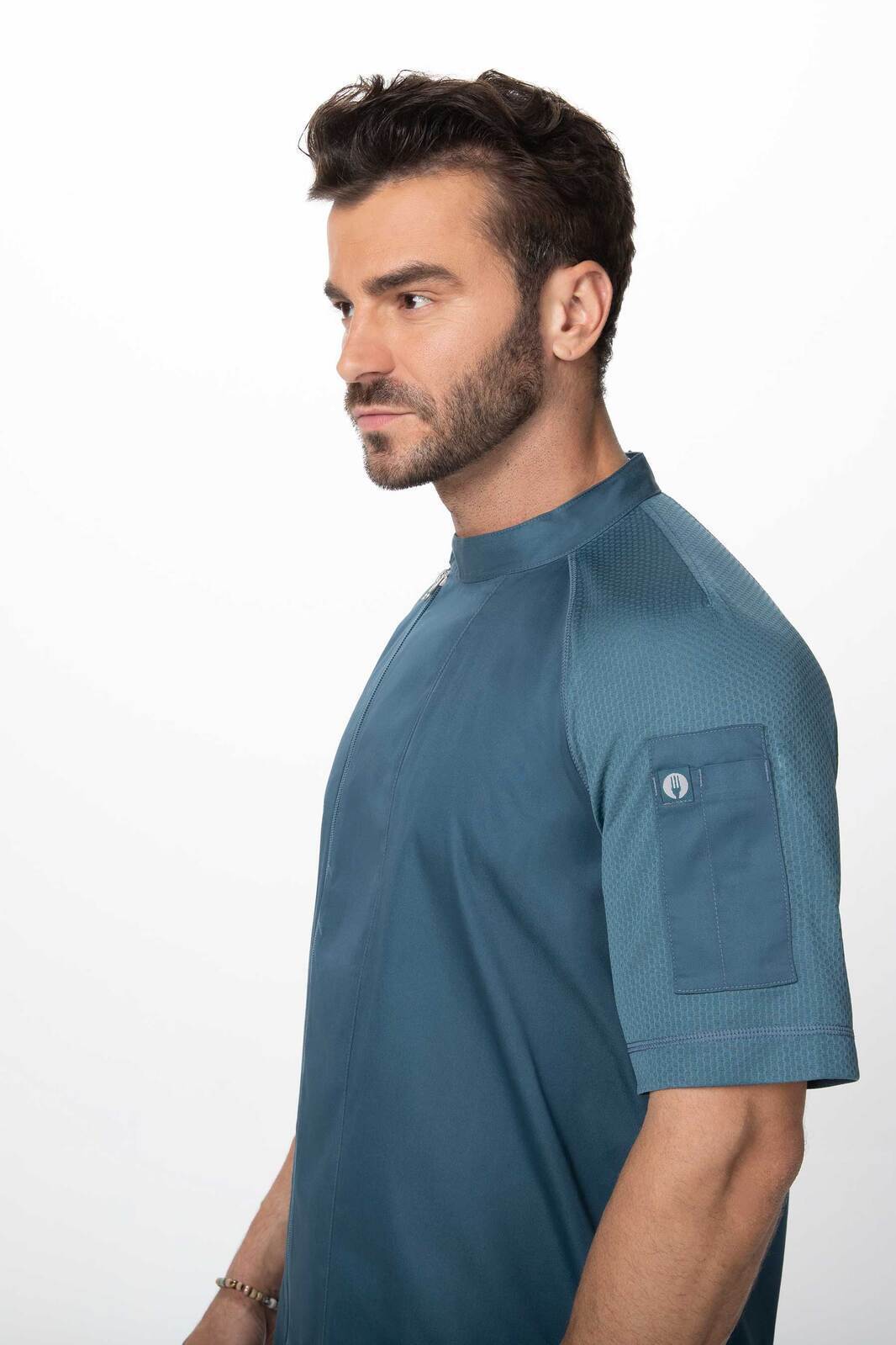 Chef Works Varkala Men's Chef Jacket- Natural - Teal