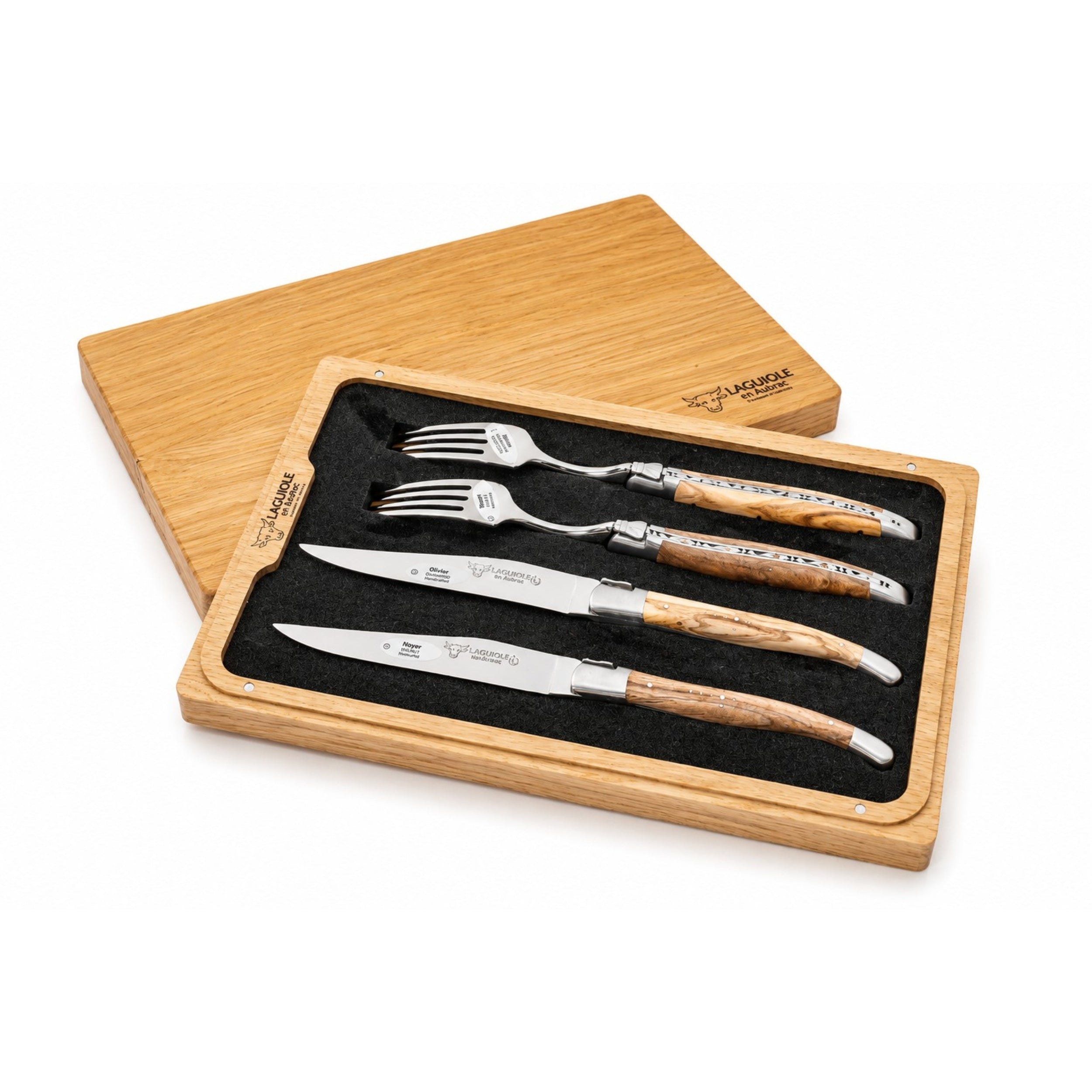 Laguiole en Aubrac 4 Piece Set - Mixed Woods (2 Knives & 2 Forks)