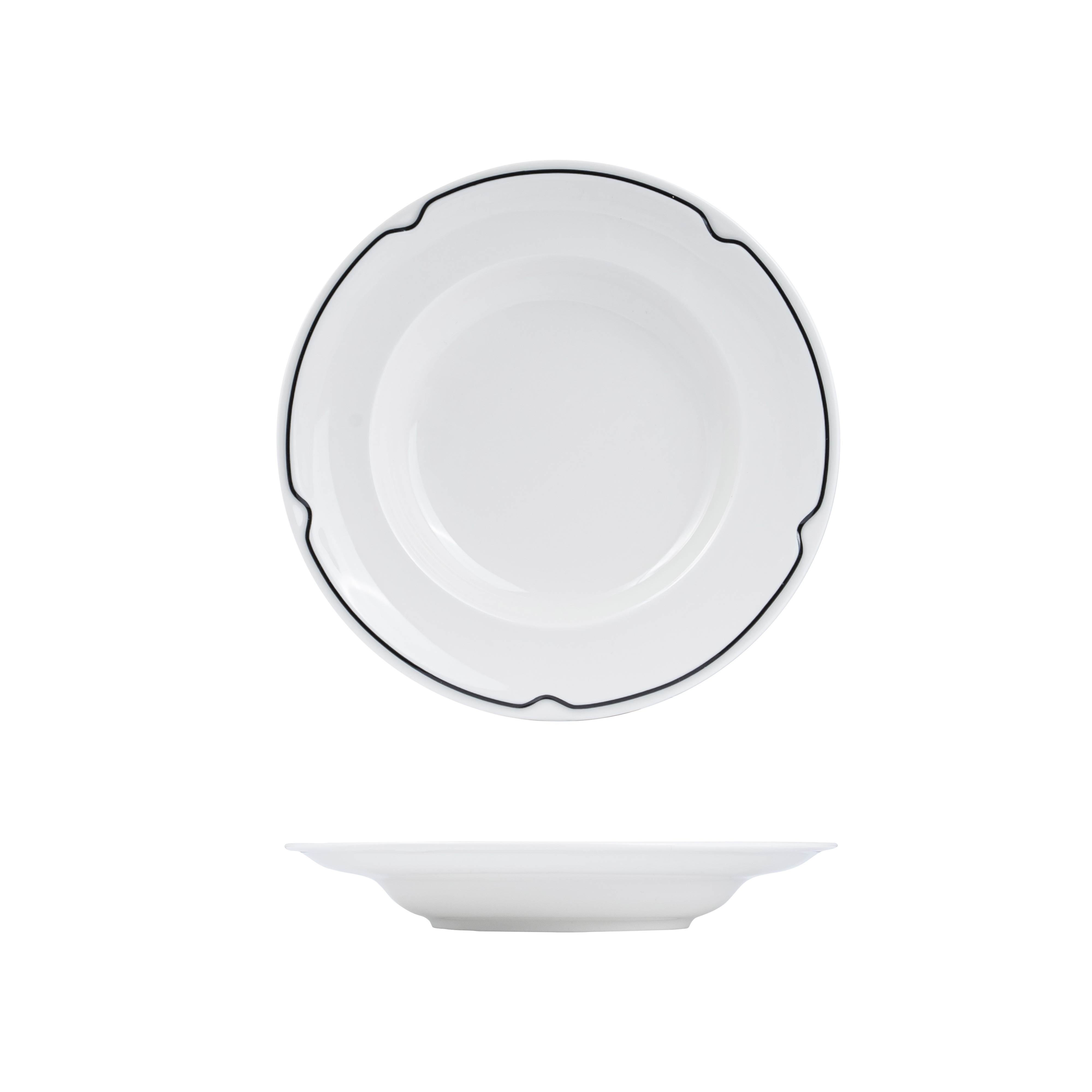 RAK Charlotte Round Bowl - Wide Rim (260mm - White with Black Line)