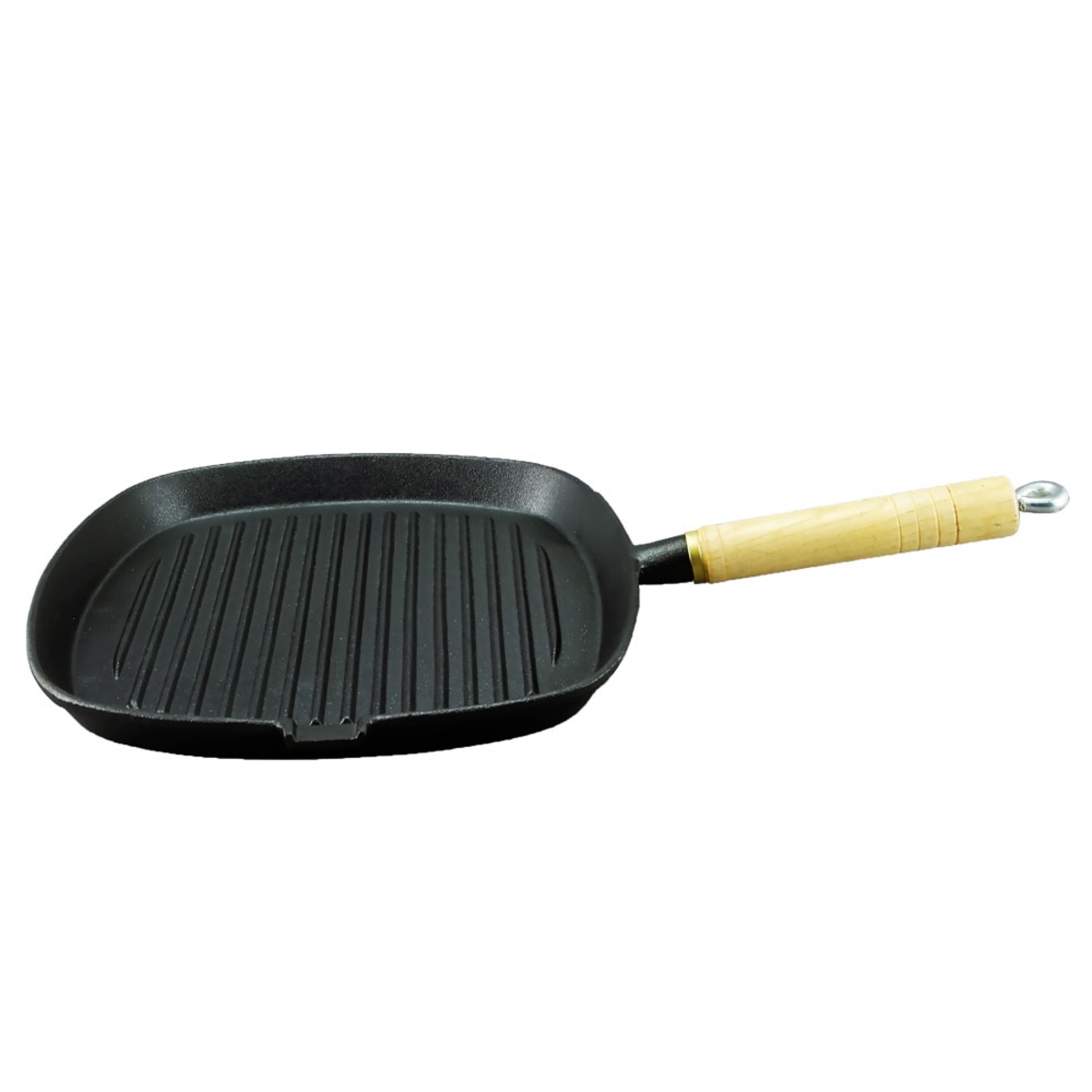 G&S Cast Iron (Pre-Seasoned) Square Skillet W/ Wooden Handle 25cm