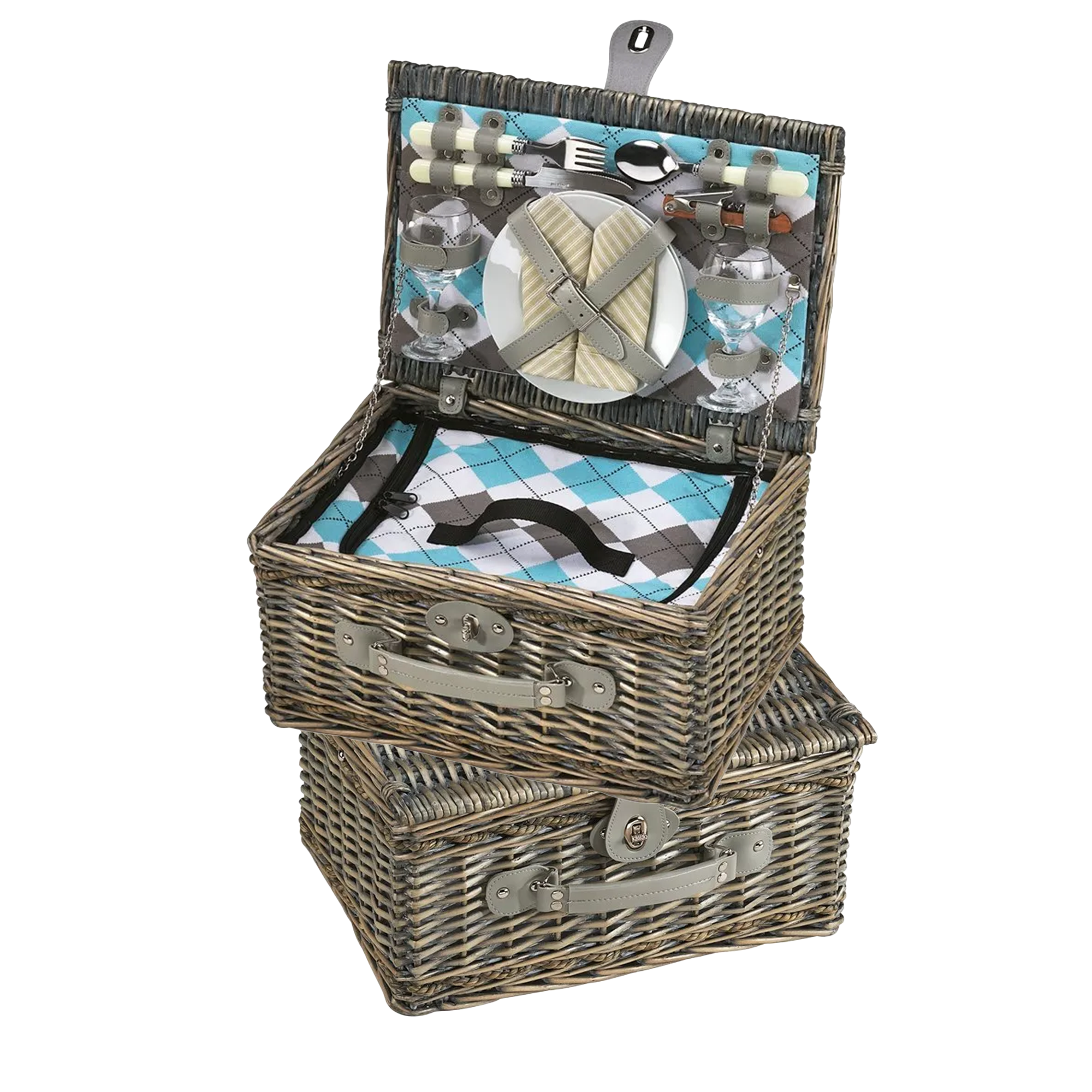 Cilio Stresa Deluxe Picnic Basket – Olive Green, 2 Person (40 × 28 × 20 cm)