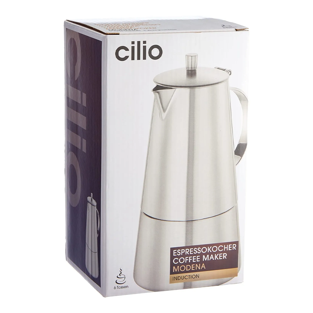 Cilio Modena Espresso Maker – Stainless Steel Satin, 6 Cup