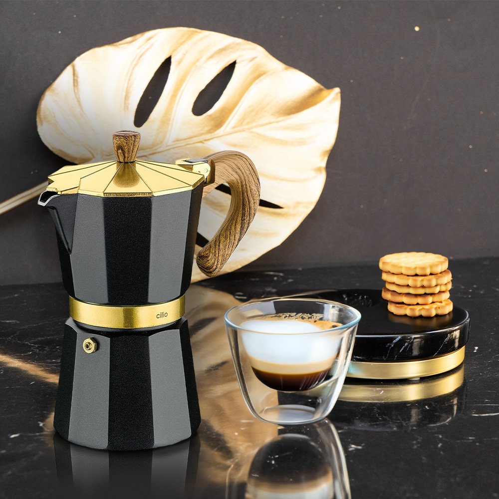 Cilio Classic Oro Espresso Maker – Gold Finish, 1 Cup