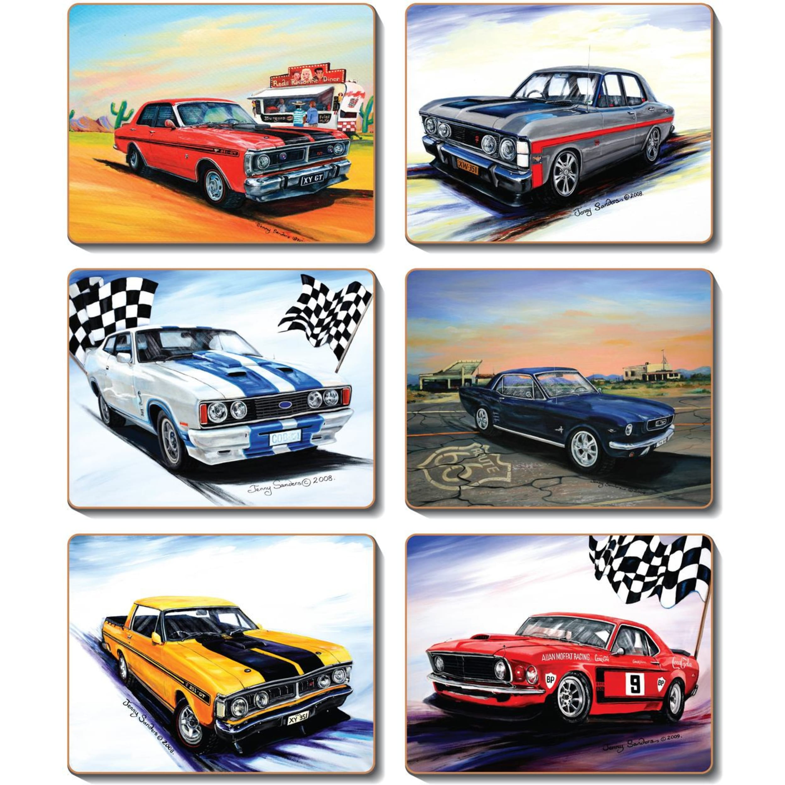 Cinnamon Muscle Cars Coaster 6 Piece Set