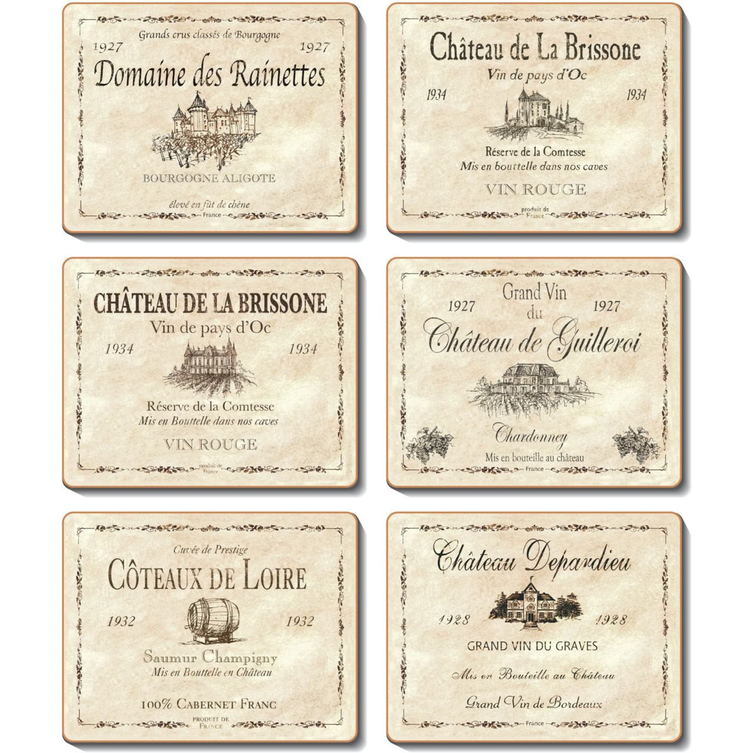 Cinnamon Wine Labels Placemat 6 Piece Set