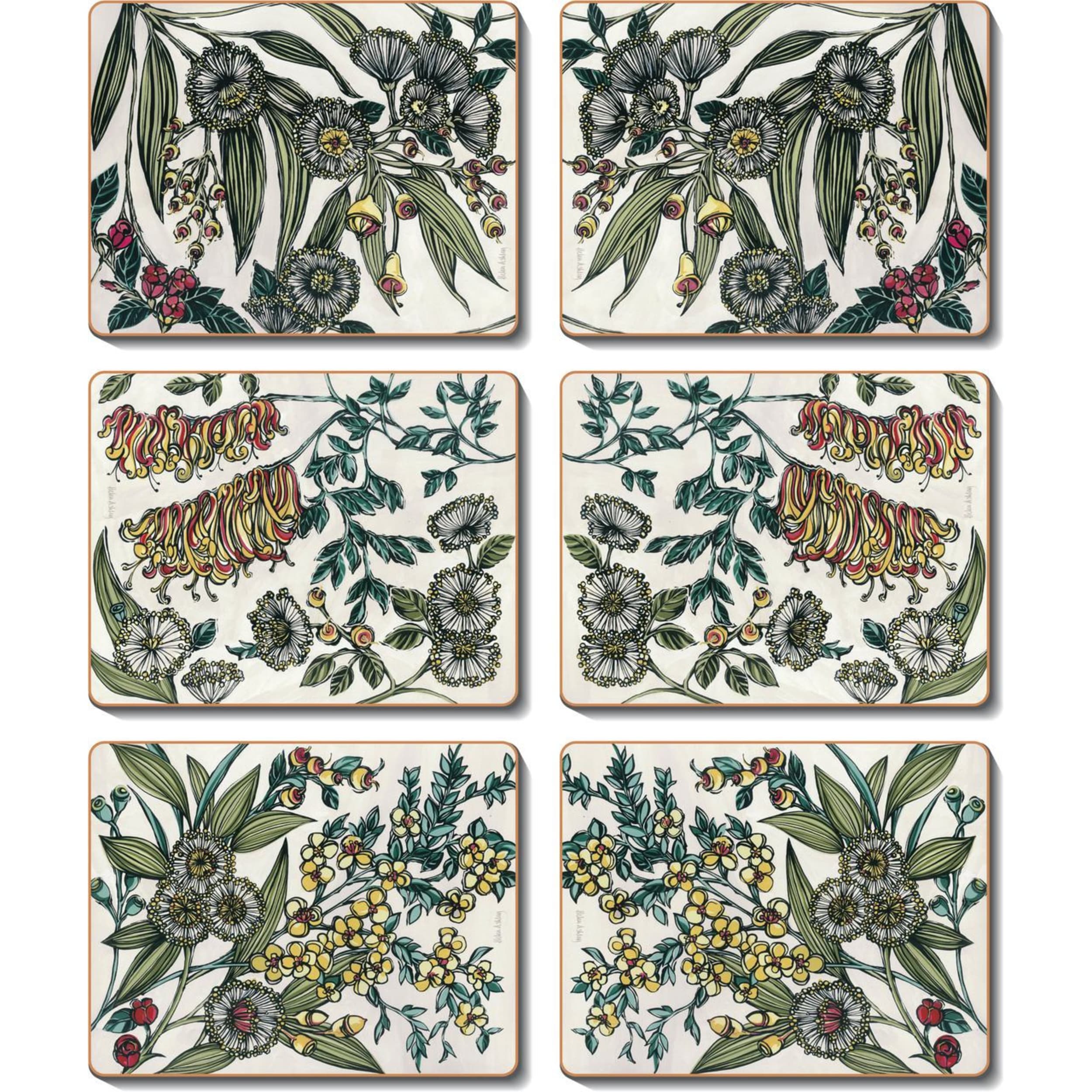 Cinnamon Retro Native Floral Coaster 6 Piece Set