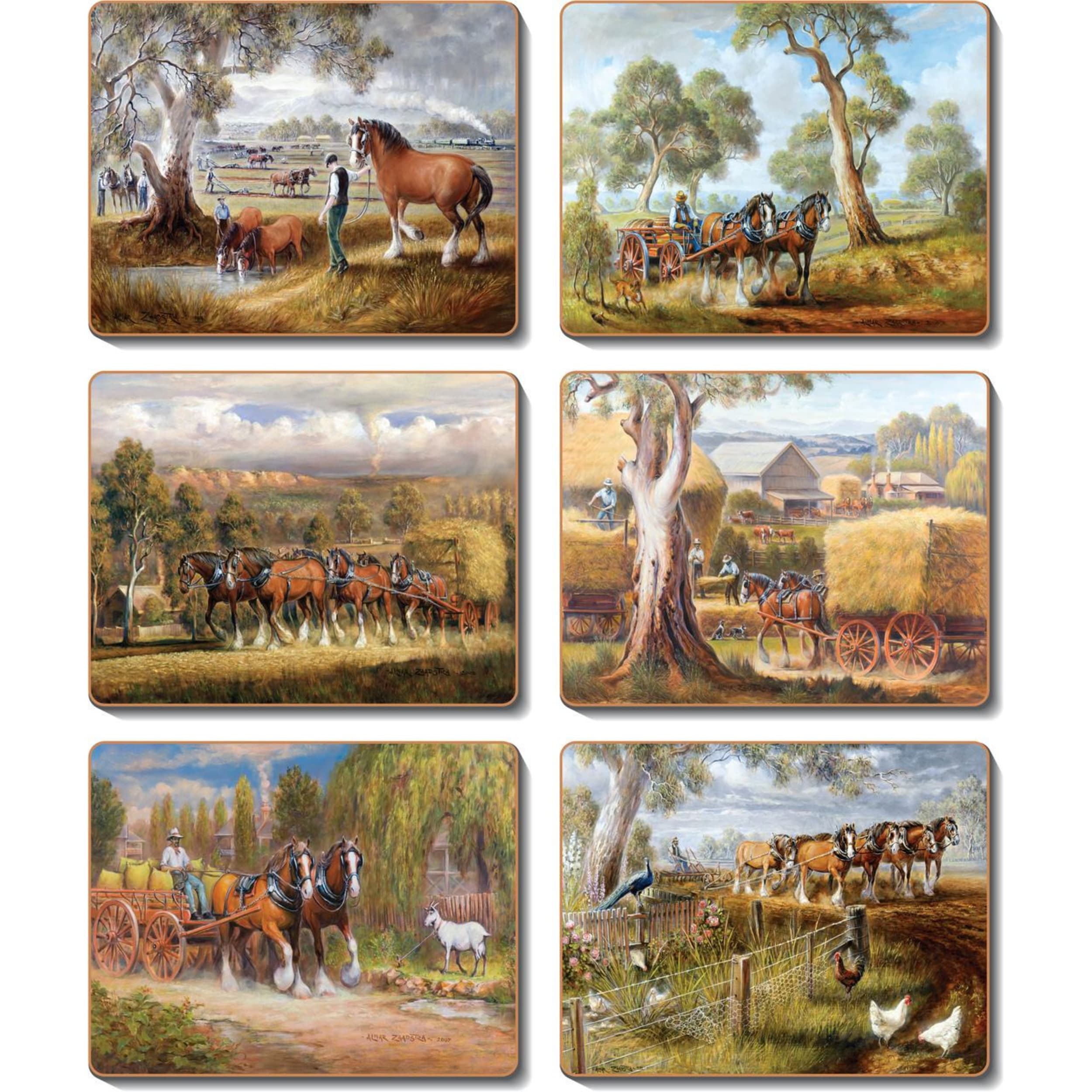 Cinnamon Working Horses Placemat 6 Piece Set