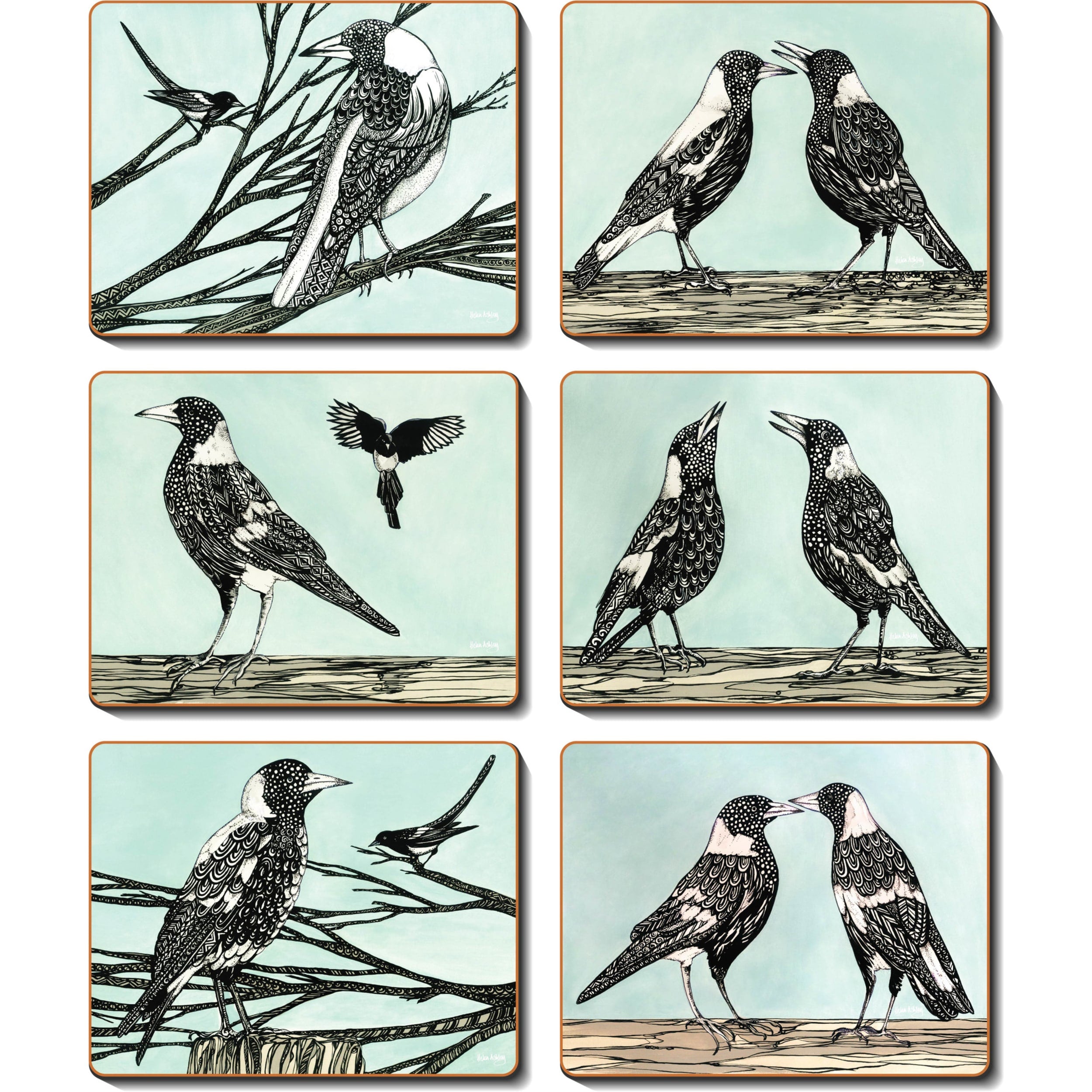 Cinnamon Magpie Song Placemat 6 Piece Set