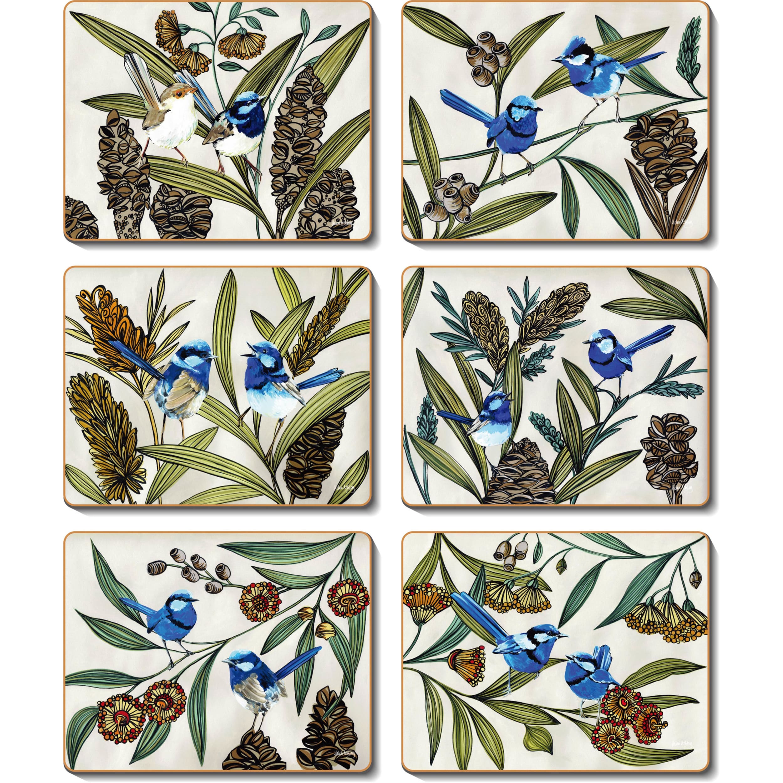 Cinnamon Blue Wren Coaster 6 Piece Set