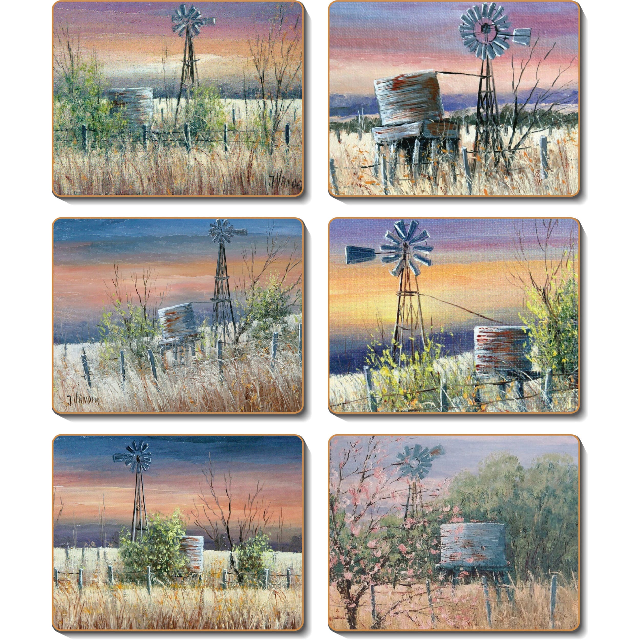 Cinnamon Windmills & Water Tanks Coaster 6 Piece Set