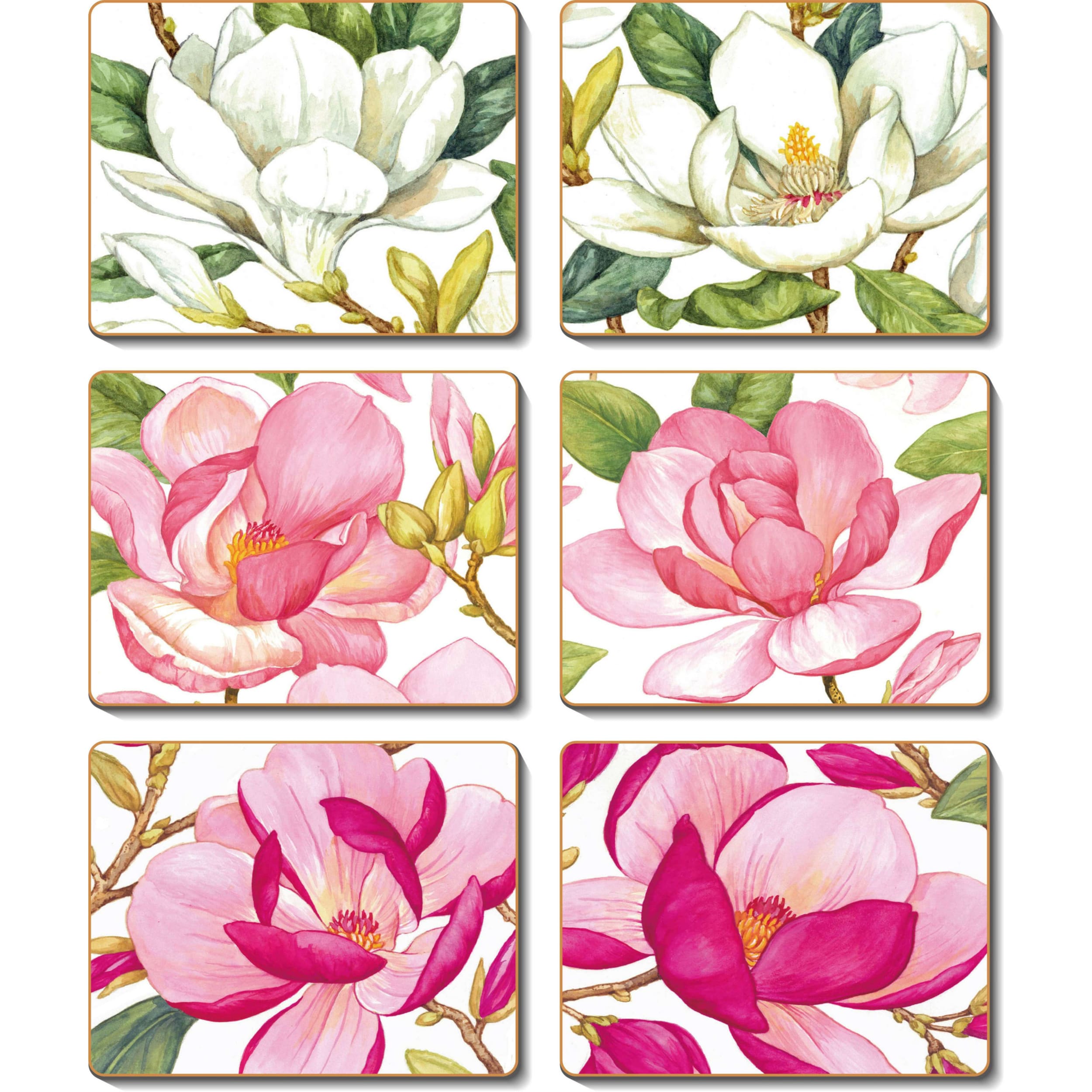 Cinnamon Magnolia Garden Coaster 6 Piece Set