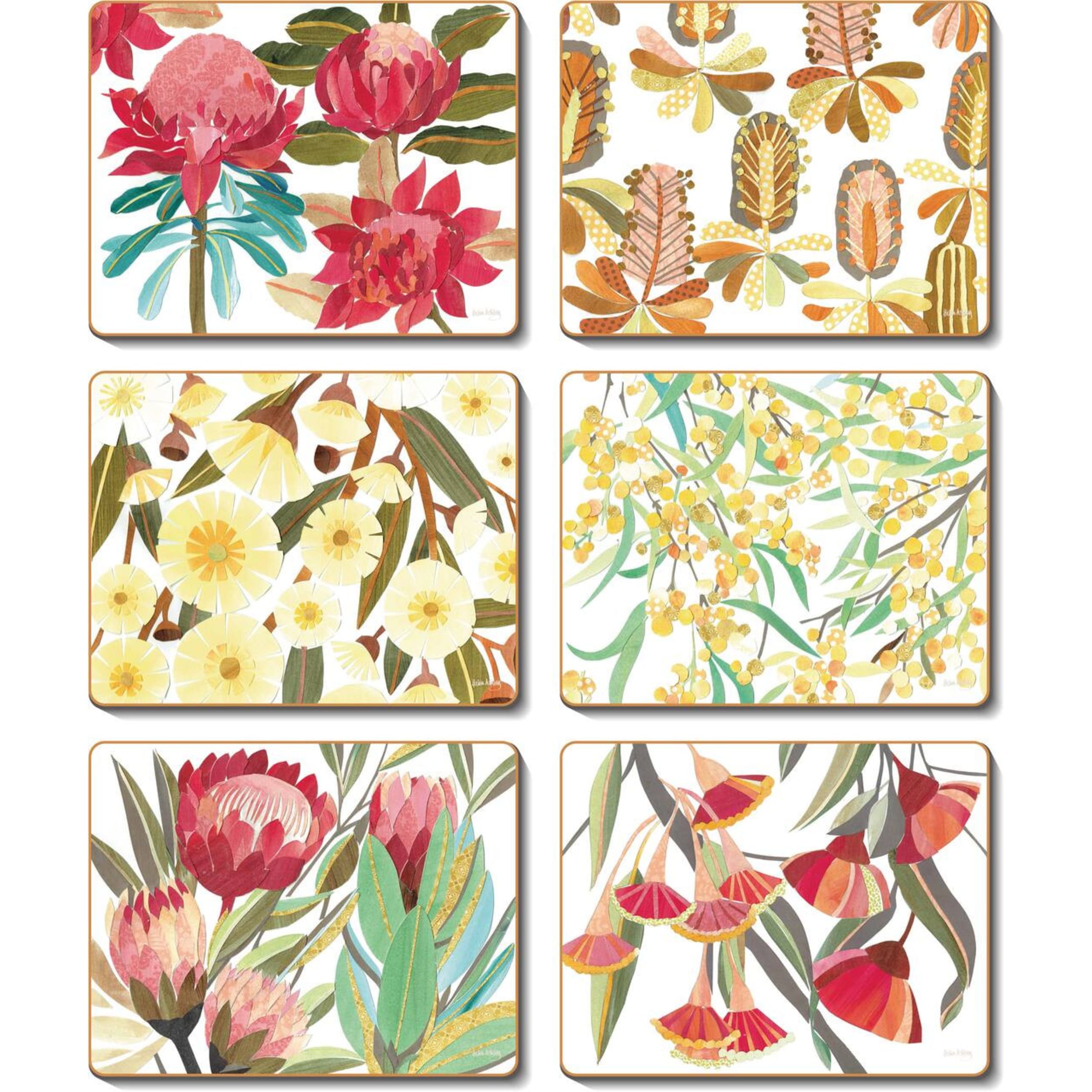 Cinnamon Native Floral Collage Coaster 6 Piece Set