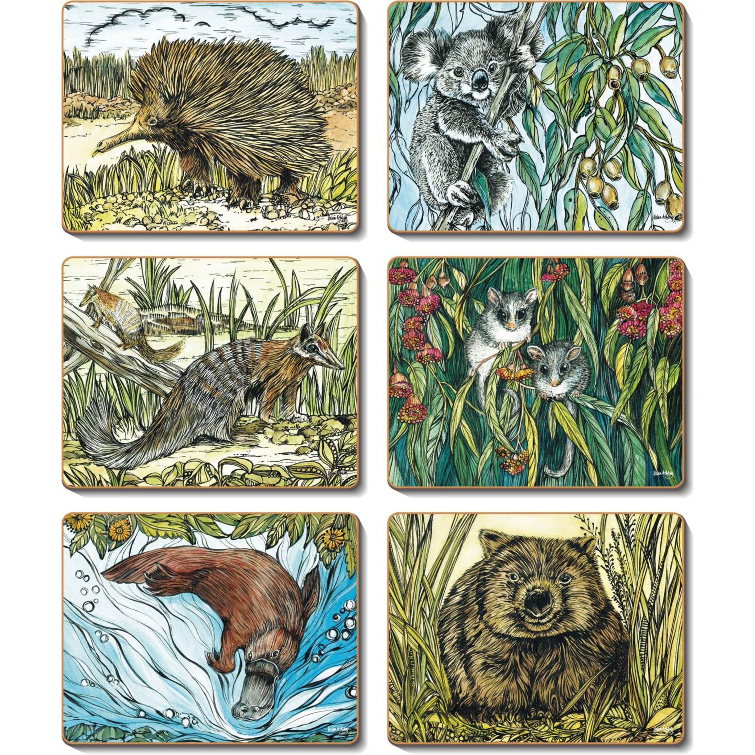 Cinnamon Animal Woodcut Coaster 6 Piece Set