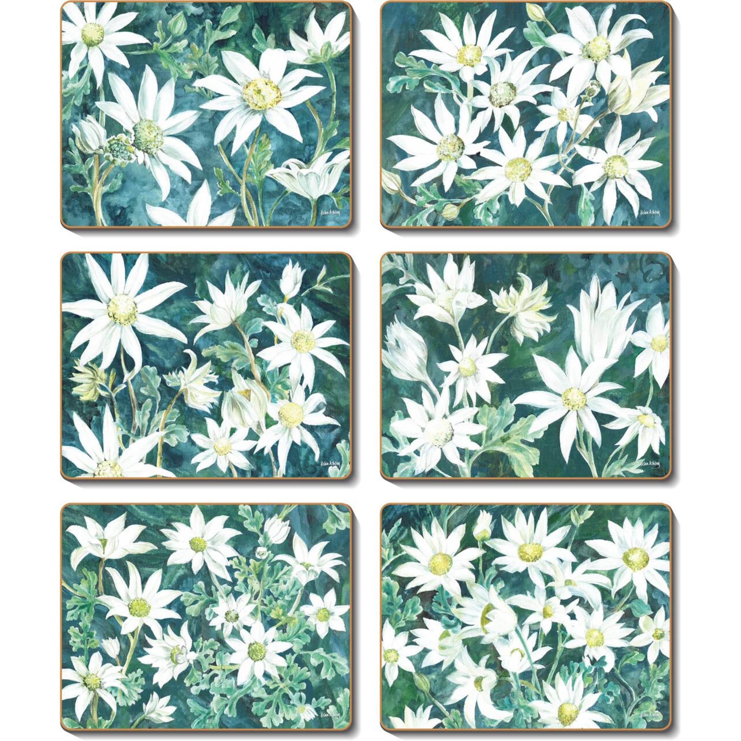 Cinnamon Flannel Flower Coaster 6 Piece Set