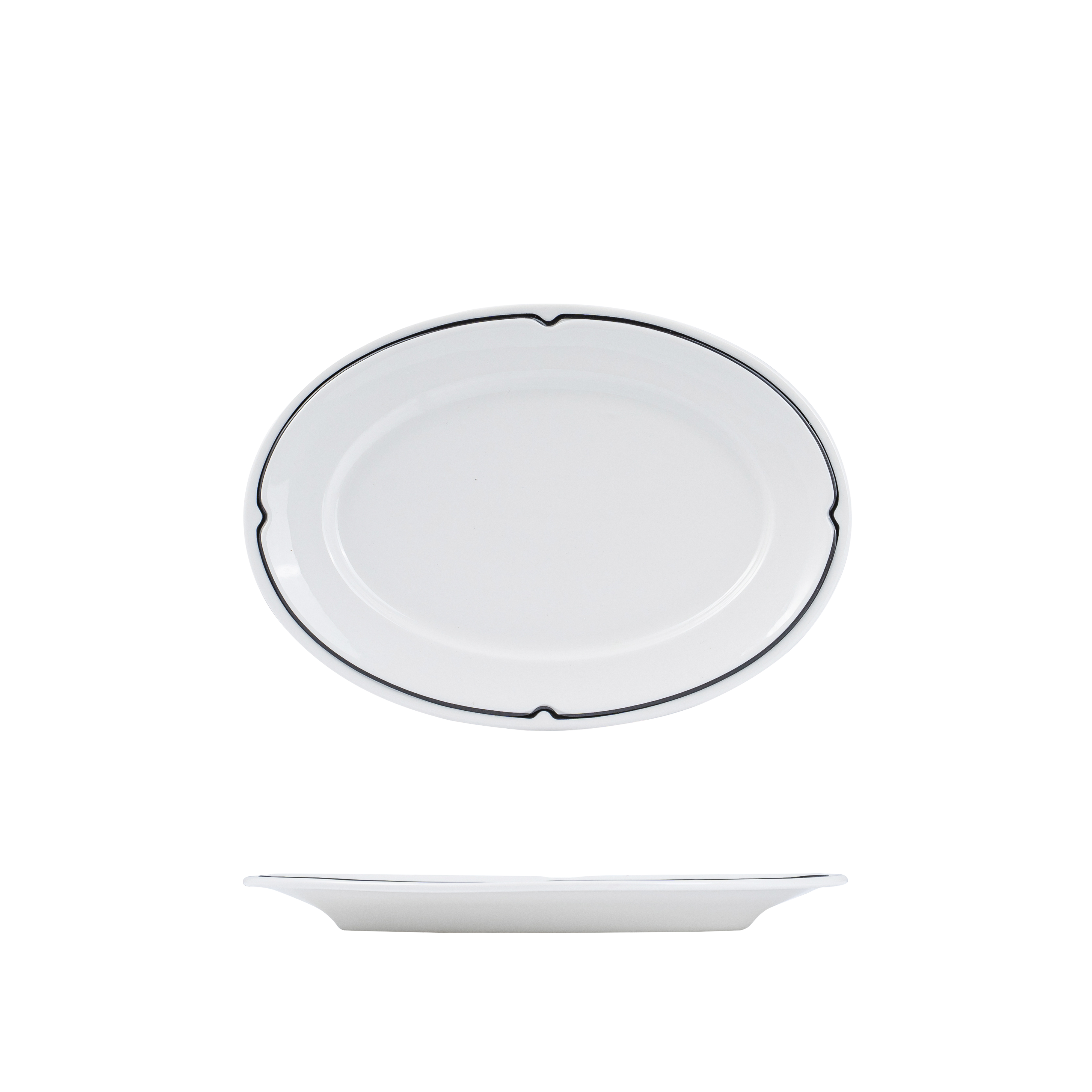 RAK Charlotte Oval Plate - Wide Rim (320 x 210mm - White with Black Line)