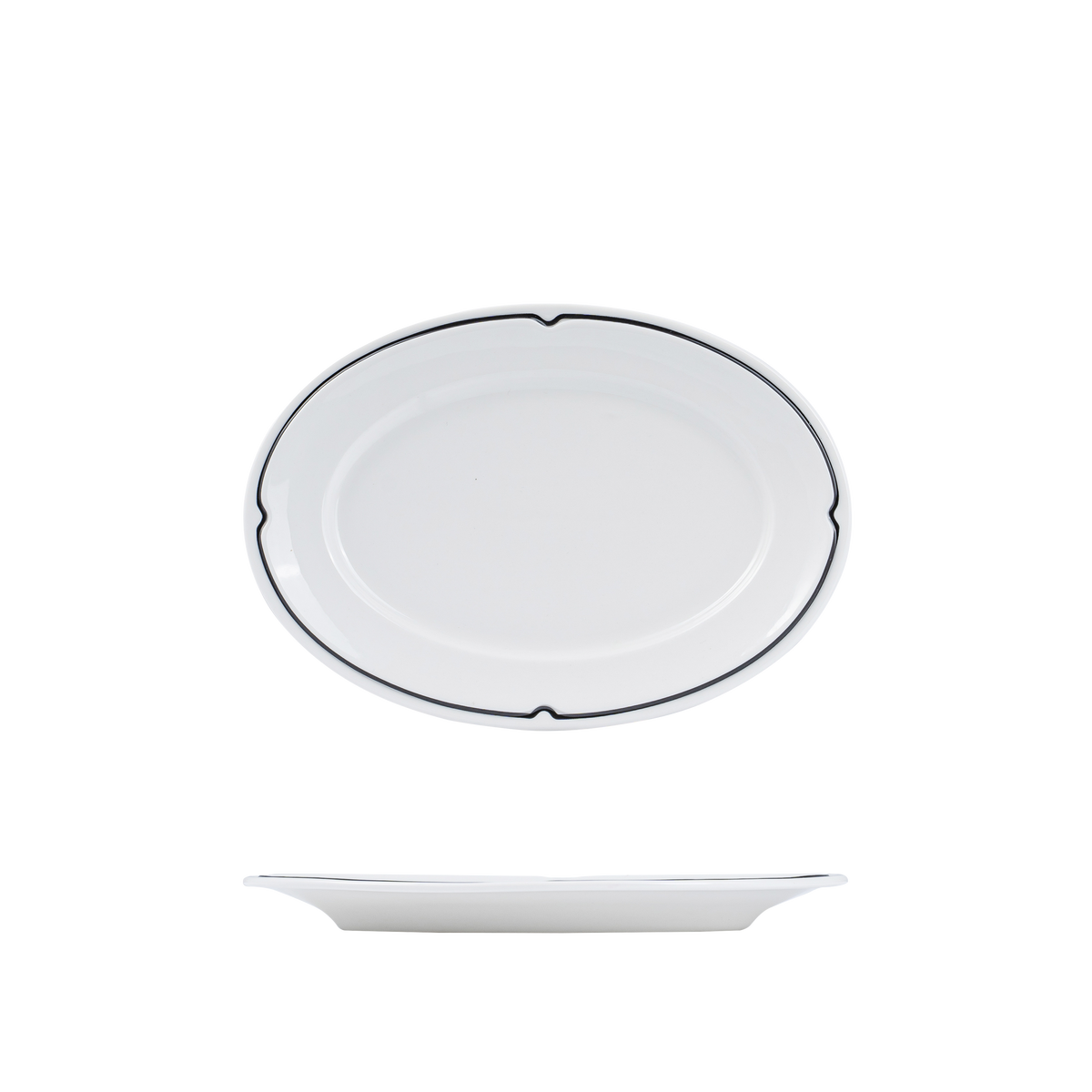 RAK Charlotte Oval Plate - Wide Rim (320 x 210mm - White with Black Line)