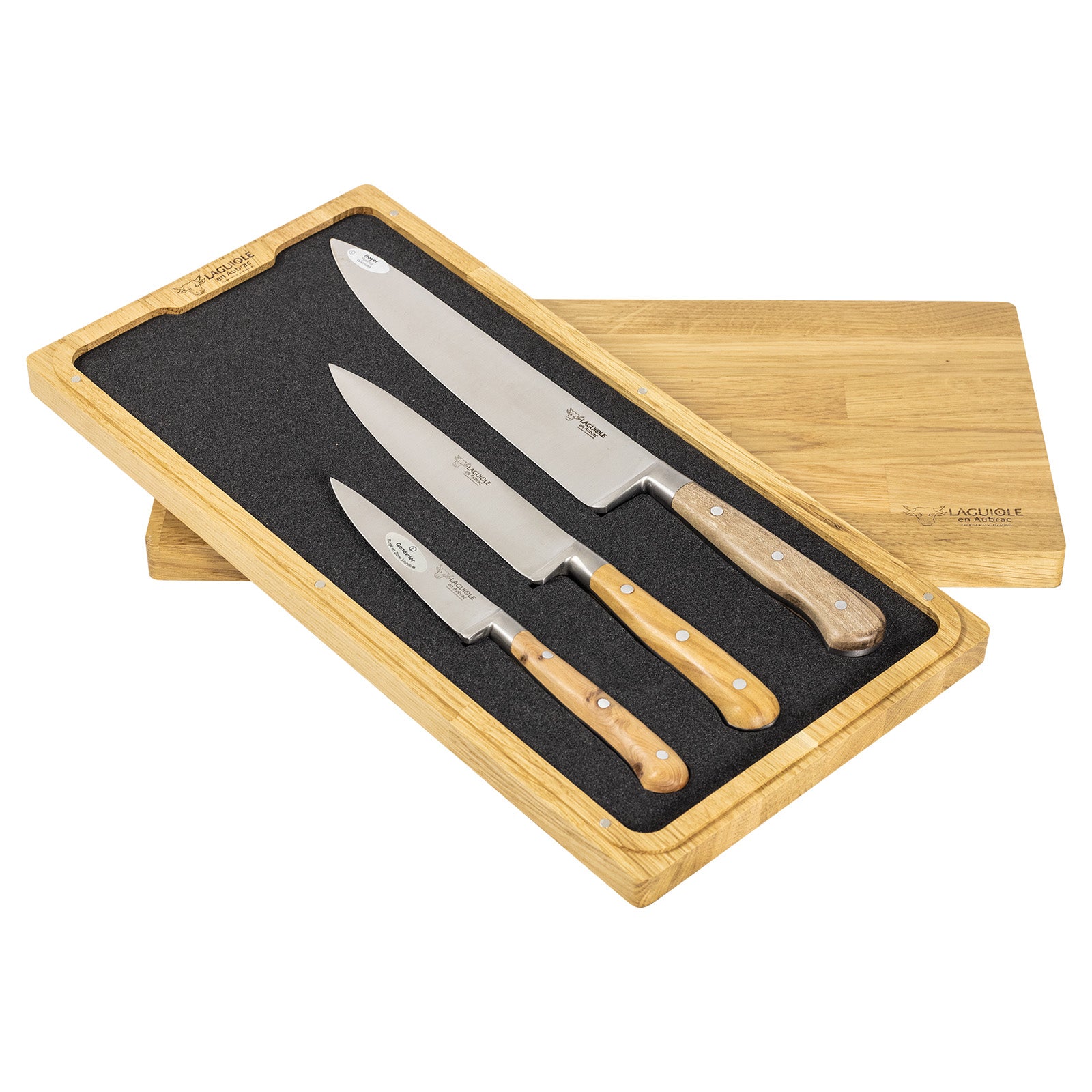 Laguiole en Aubrac 3 Piece Kitchen Knife Set - Mixed Wood (Paring & Utility & Chef's)