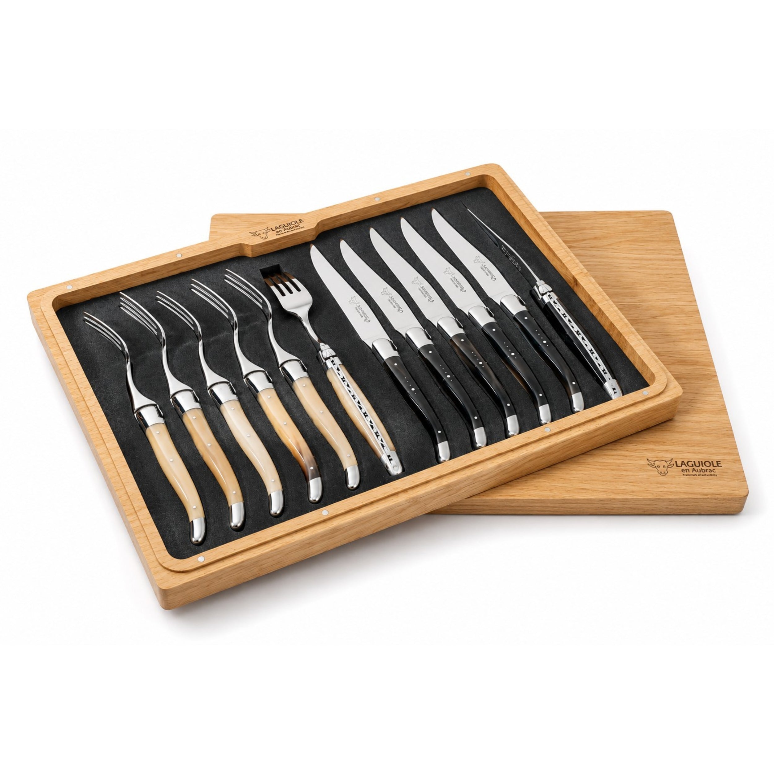 Laguiole en Aubrac 12 Piece Set - Solid Horn (6 Knives & 6 Forks)