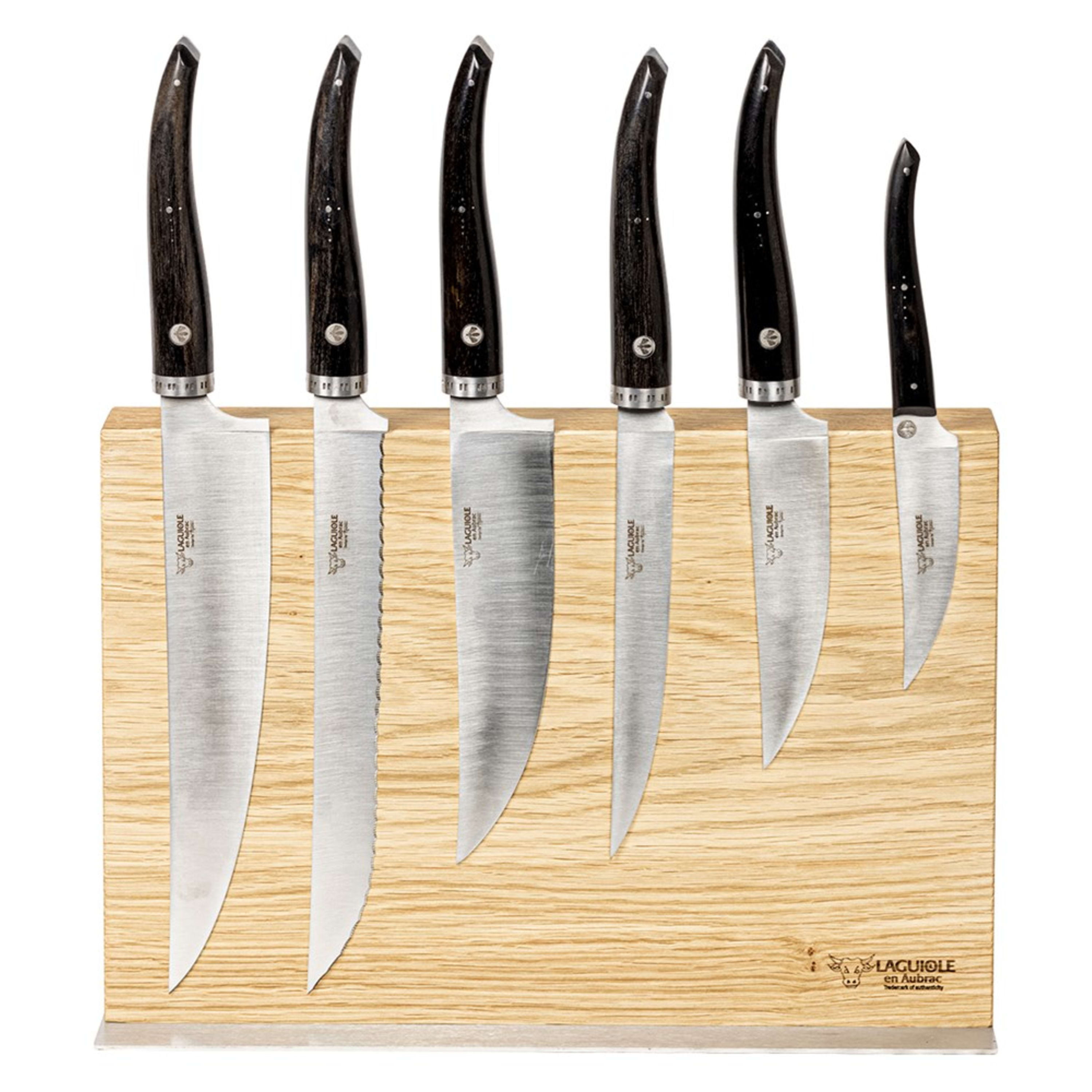Laguiole en Aubrac 6 Piece Cuisine Gourmet Set with Magnetic Block - Ebony Wood