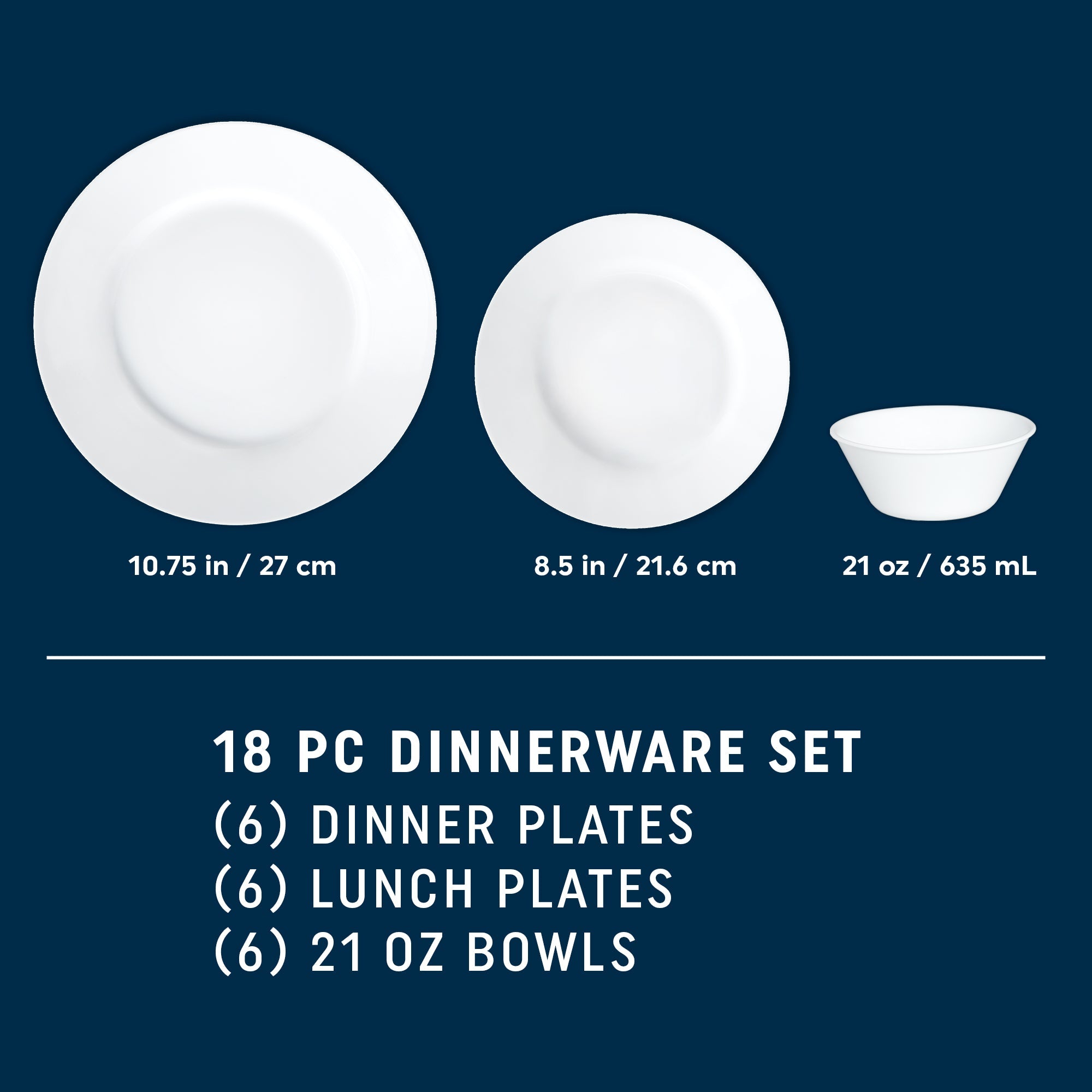 Corelle Dazzling White Wide Rim 18 Piece Dinner Set